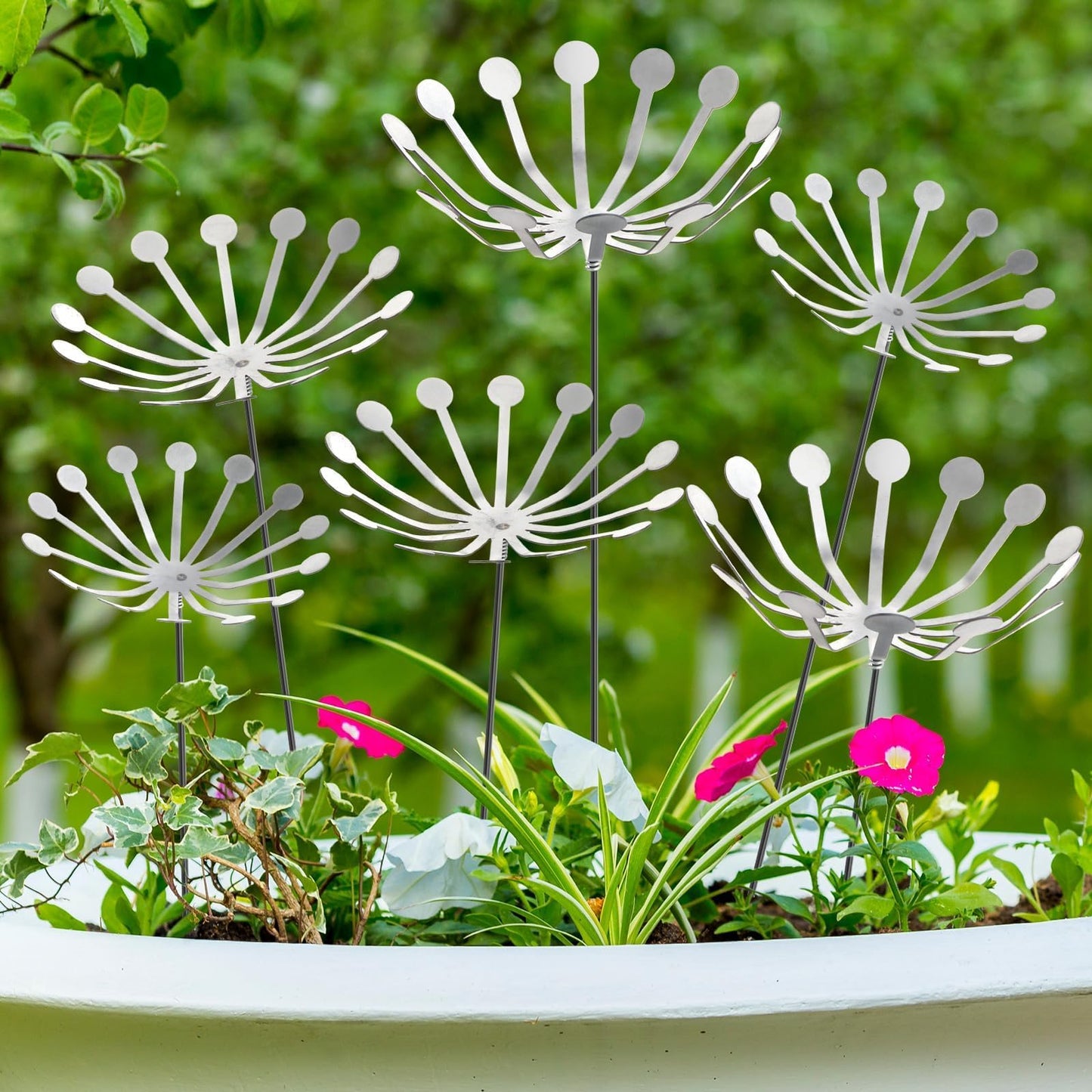 6Pcs Raw Dandelion Creativity Iron Art with Flower Stems Dandelions Garden Stake Metal Flower Pots Lawn Decor for Parents Gift Wedding Outdoor Furniture Home Yard Farm Courtyard Decoration