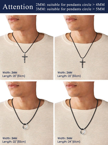 Waterproof Braided Choker Cord, Black Leather Chain With Stainless Steel Snap Clasp - Unisex Necklace, 18 inch