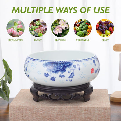 Yardwe Ceramic Flower Pot with Base - Non-Hole Hydroponic Planter for Home Decor Ideal for Succulent and Water Lily Plants, 7.1X6.3 Inch