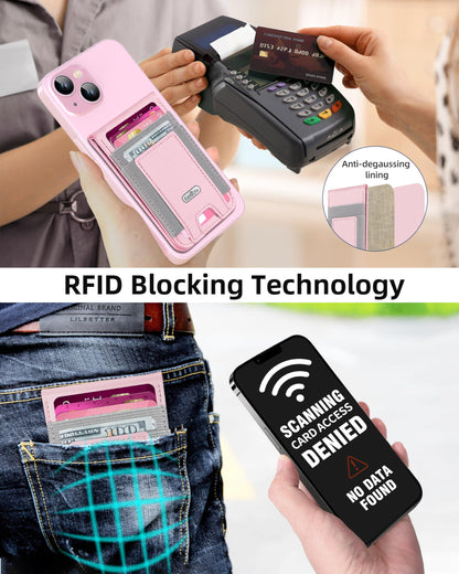 For Magsafe Wallet Stand, Strongest Magnetic Wallet for iPhone 17/16/15/14/13/12 Series, Adjustable Stand, ID Window, 4 Card Slots, 10 Cards Holder, Vegan Leather, RFID Blocking, Pink