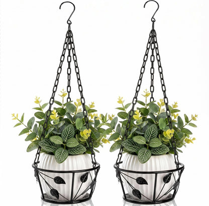 Goaste 2 Pack Metal Plant Hanger, Hanging Plant Holder with Ceiling Hook, Modern Plant Hanging Basket, Decorative Planter Flower Pots Shelf for Indoor Outdoor Use, Home Decor