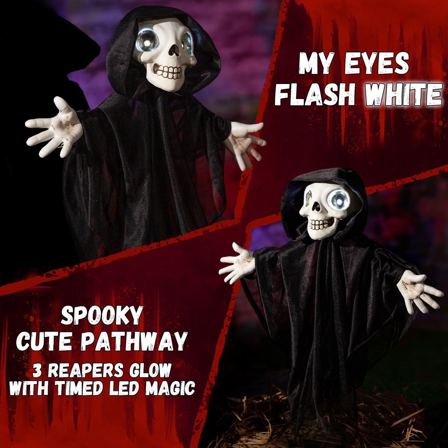 Halloween Outdoor Decoration, Halloween Grim Reaper Pathway Lights with Timer, Landscape LED Path Light Stakes, Sidewalk Glowing Lamp, Walkway Lighting Decorative for Garden, Patio, Yard Lawn, (3pack)