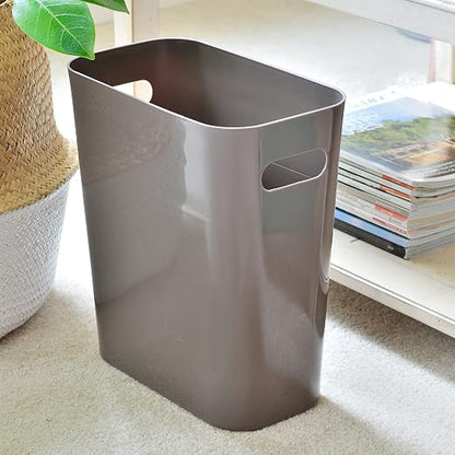 Youngever 2 Pack 3 Gallon Slim Trash Can, Plastic Garbage Container Bin, Trash Bin with Handles for Home Office, Living Room, Study Room, Kitchen, Bathroom (Brown)