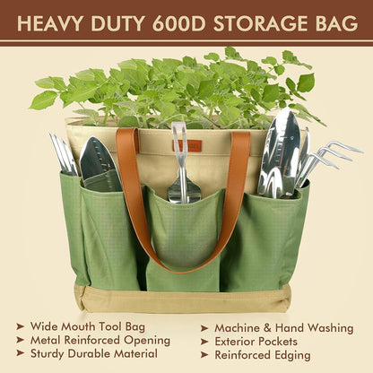 YAUNGEL Gardening Tools Set of 10 Heavy Duty Gardening Hand Tools Stainless Steel Garden Tools with Wooden Handle, Storage Garden Bag, Gardening Gifts for Women and Men