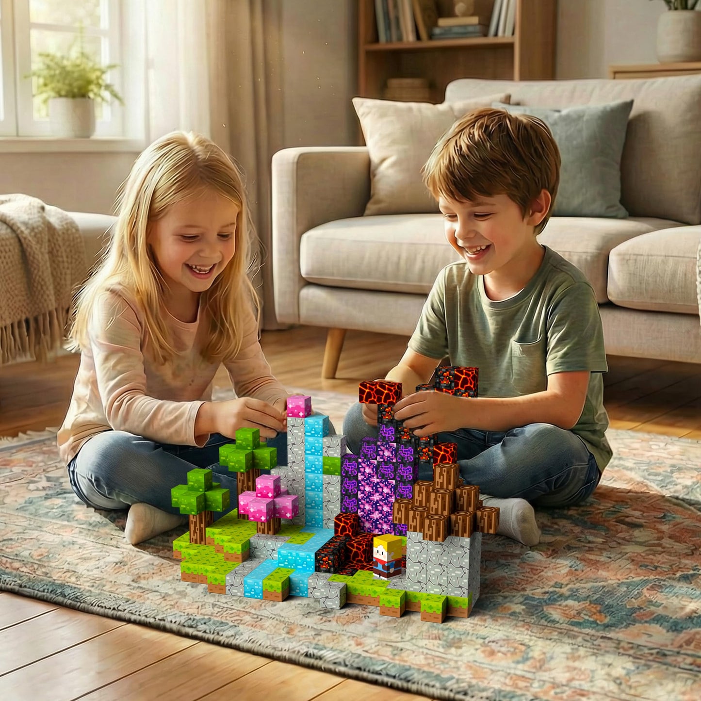 Petenjoy Mini Magnetic Blocks Travel Set with Iron Case - 60 PCS Magnet Building Cubes Travel Toys for Kids 4-8 Toddler Airplane Essentials, Stem Toys Gift for Boys and Girls