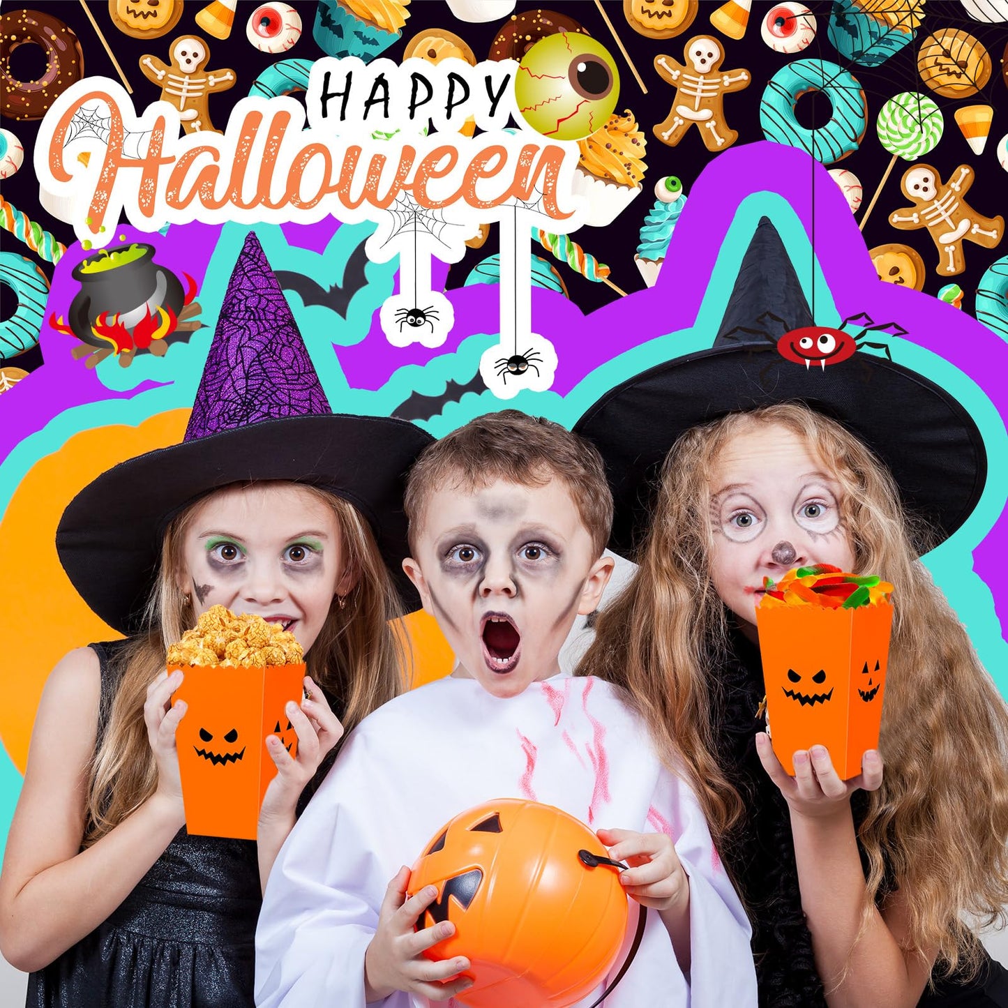 Yeaqee 100 Pcs Halloween Popcorn Boxes - Pumpkin Snack Treat Boxes Candy Cookie Container Decorations Gifts for Kids Adults Party Favor Supplies