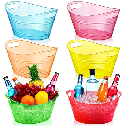meekoo 6 Pcs Plastic Ice Buckets Bulk with Handles 4.5L Oval Storage Tub Large Capacity Ice Drink Bucket for Easter Summer Party Bar Wine Beer Champagne Beverage Bottle Cooler(4.5 L,Multicolor)