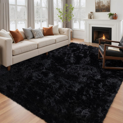6x9 Area Rug for Living Room: Ultra Soft Fluffy Rug Modern Large Thicked Shag Rug for Bedroom Non Slip Indoor Fuzzy Carpets for Girls Kids Room Nursery Dorm Home Decor Black