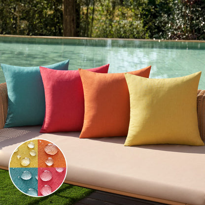 MIULEE Pack of 4 Decorative Outdoor Throw Pillow Covers Linen Waterproof Pillow Covers Summer Farmhouse Cushion Cases for Patio Garden Tent Balcony Couch Sofa 18x18 Inch Red/Turquoise