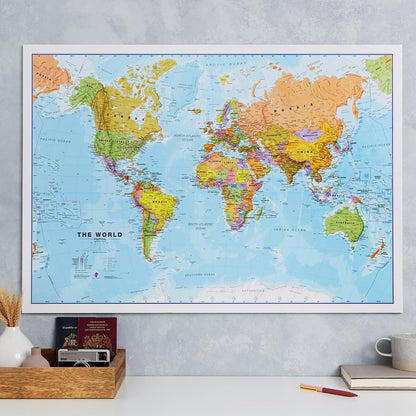 Laminated World Map - 17" x 22" - Map of the World - 2025 Updated - Detailed Cartography - Maps International