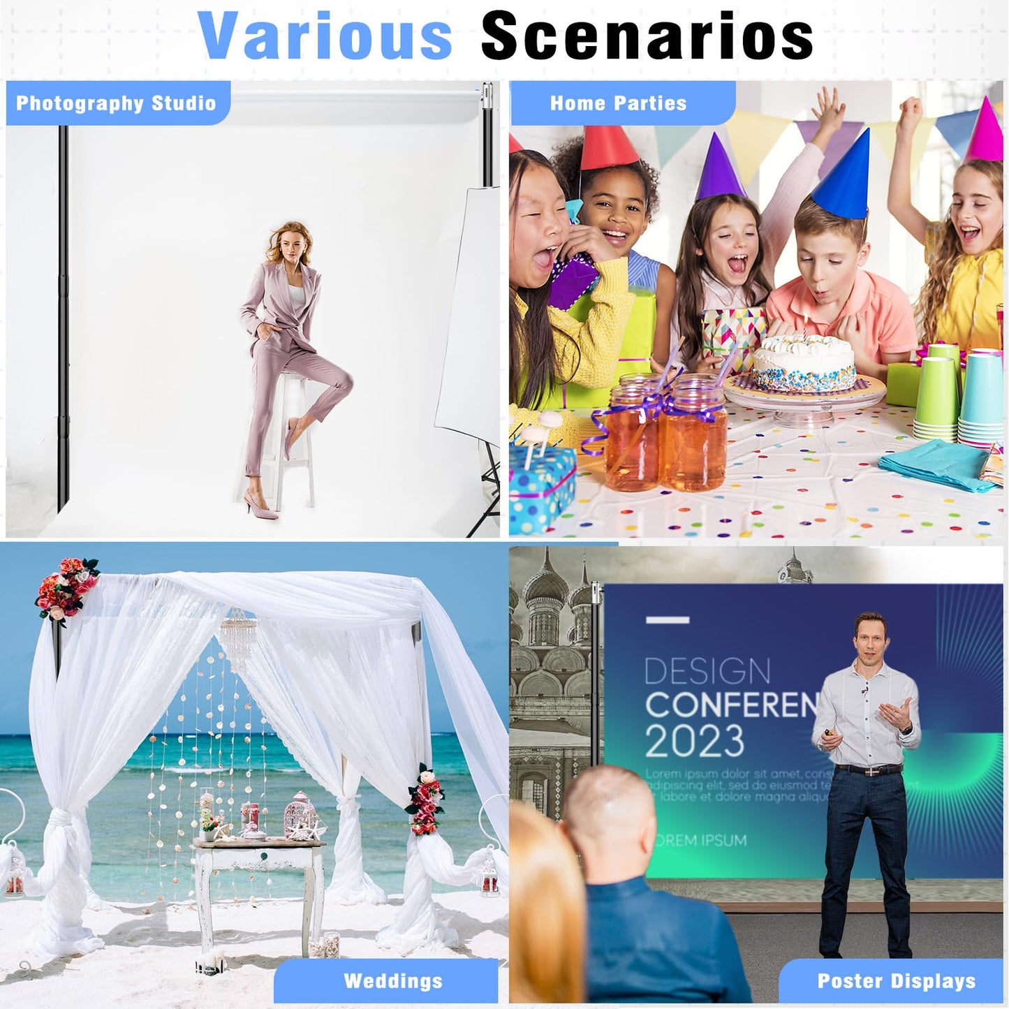 TOCRETOARE Pipe and Drape Backdrop Stand 10FT x 10FT, Adjustable Backdrop Stand Heavy Duty, Background Stand, Backdrop Stand for Parties, Photography, Wedding, Birthday Decoration