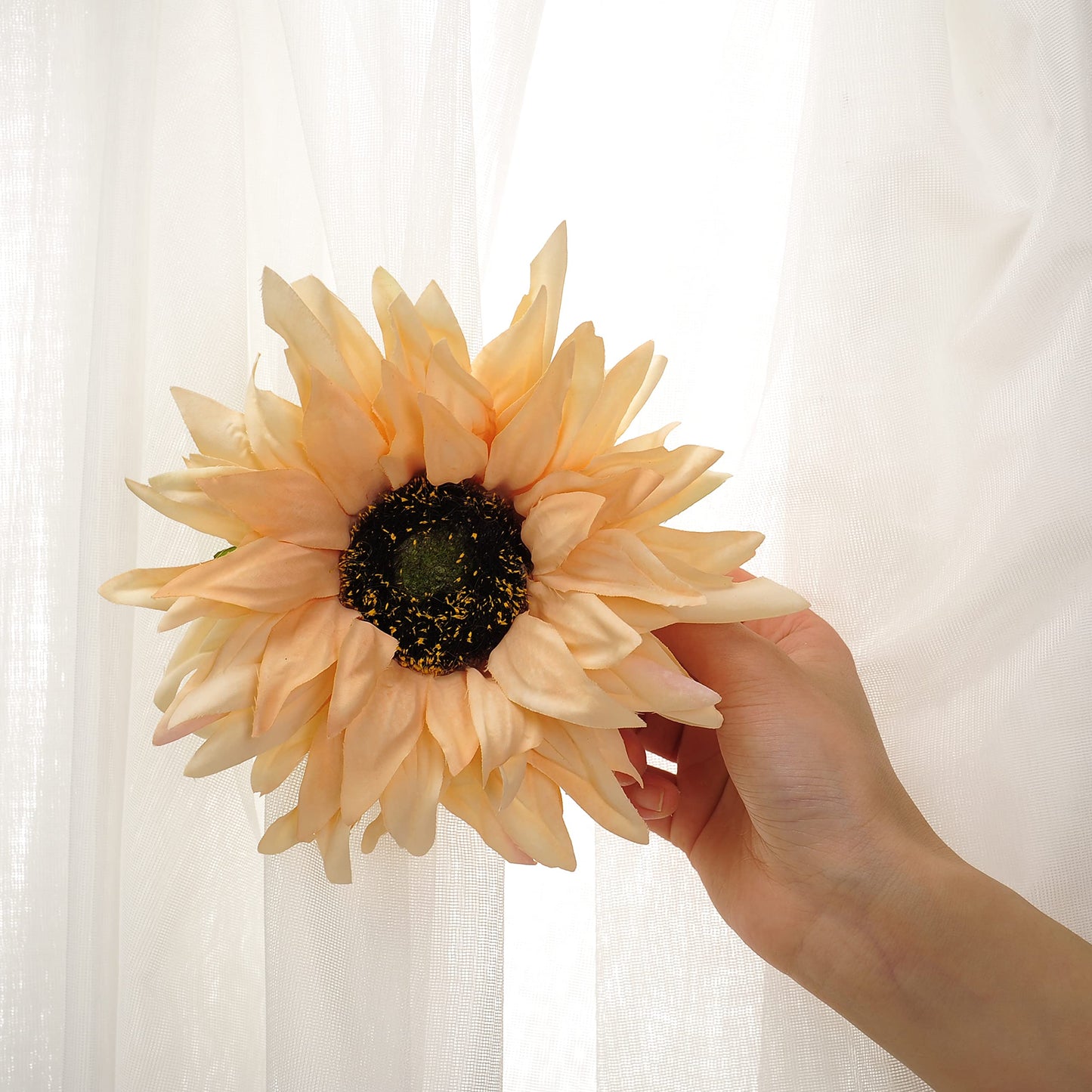 SUQ I OME 2 Pack of Rustic Big Diameter 7.08inch Artificial Sunflower Curtain Clips Curtain Tiebacks Accessory Curtain Holder Curtain Holdbacks for Home Office Decoration,Light Yellow