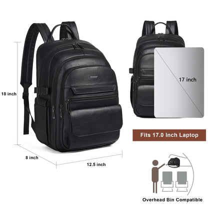 tiamyi Vegan Leather Backpack, TSA Travel Backpack for Men and Women, Fits 17.0 Inch Notebook with Luggage Strap and USB Port, Black