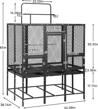 44" W X 65" H Massive Bird Cage with Playtop, Extra Wide Heavy Duty Carbon Steel Flight Cage, Rust-Proof Panoramic Aviary for Parrots Cockatiels, Strong Diamond Mesh, Indoor Outdoor