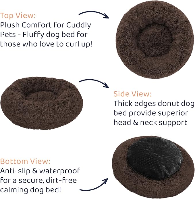 Donut Dog Bed - Premium Comfort for Anxiety Relief - Fluffy & Calming Design with Ultra-Plush Support | Cozy Round Dog Bed with Super Soft Circle Style (Coffee, Medium)