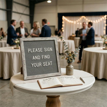 C CRYSTAL LEMON Rustic Gray Felt Letter Board 10x10 Inch, 336 Letters Numbers and Symbols, Changeable Wooden Message Board with Wall Mount and Display Stand