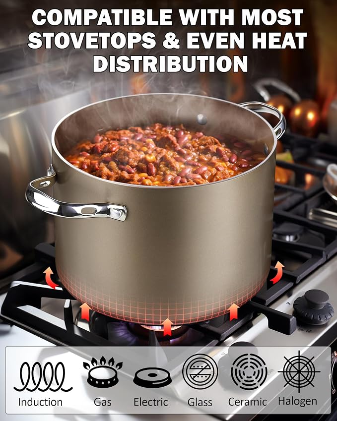 Cooks Standard Classic 8-Quart Stock Pot Dutch Oven Casserole with Glass Lid, Hard Anodized Nonstick Stockpot, Induction Compatible, Bronze
