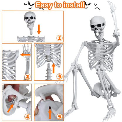 LOSFOTBO 5.4ft/165cm Halloween Skeleton with Realistic Crows Full Body Plastic Human Bones with Movable Joints for Indoor Outdoor Halloween Decor