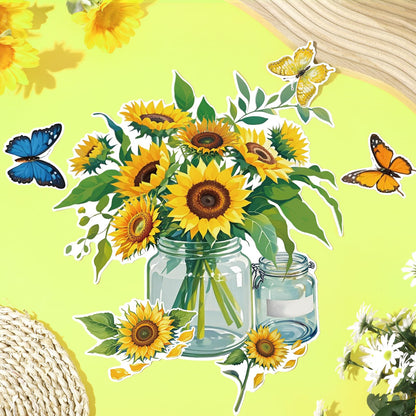 6Pcs Flower Dishwasher Magnet Cover Sunflower Vase Butterfly Sunflower Fridge Magnetic Dishwasher Sticker Decorations Sunflower Cruise Door Magnet Decorative for Spring Kitchen Refrigerator Cover