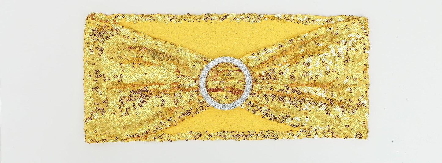 ZSJFMF Full Sparkly Sequins Gold Chair Sashes for Wedding, Shimmering Glitter Chair Bands Bows for Party Ceremony Event Decorations - 50 Pack