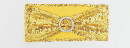 ZSJFMF Full Sparkly Sequins Gold Chair Sashes for Wedding, Shimmering Glitter Chair Bands Bows for Party Ceremony Event Decorations - 50 Pack