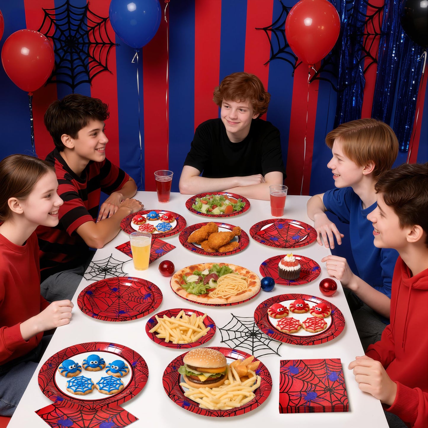 Watch Me Fly 75pcs Spider Party Supplies - Disposable Spider Web Paper Plates & Napkins (25pcs 9" & 7" Plates, 25pcs Napkins) for Birthdays, Halloween, Birthday, and Parties Decoration