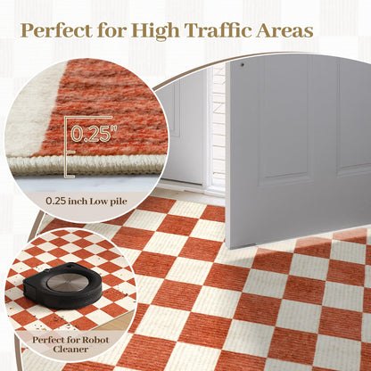 Machine Washable 5x7 Area Rugs for Living Room Checkered, Non Slip Soft Low Pile Farmhouse Halloween Modern Neutral Playroom Boys Rugs for Bedroom, Large Carpet Rugs for Dining Room(Orange,5'x7')