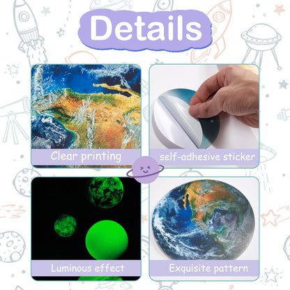 Glow in The Dark Stars Solar System Wall Decals, The Earth Wall Stickers for Bedroom, Baby Nursery Planets Sticker Decoration for Ceiling (Green)