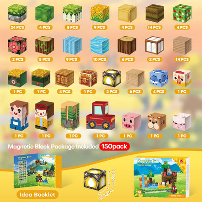 Gryxpox 150pcs Magnetic Blocks,Magnetic Building Blocks STEM Toys for Kids Ages 3+,Magnet Tiles with Forest Animals Blocks Set, Educational Sensory Toys for Toddlers,Boys & Girls–Creative Game Gift