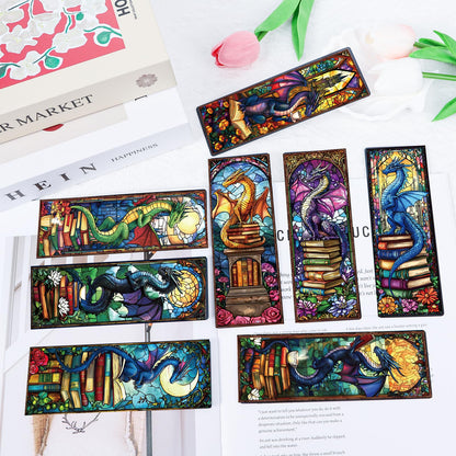 Wxiben Stained Glass Dragon Bookmarks - 100 Pcs Fantastic Bookmark Dragon with Wing Book Marks Cool Animal Book Markers Page Clip GIFS for Men Teens Students Teacher Romantasy Reader Bookish Bookworm