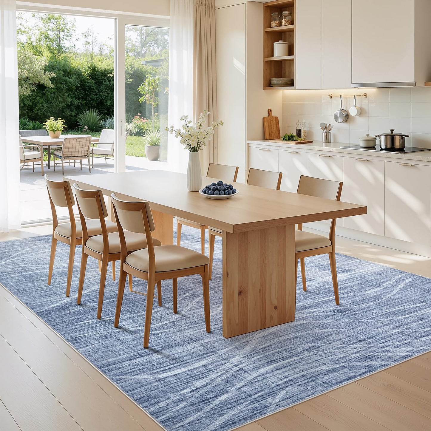 WITSHOCK 5x8 Area Rug Blue Rug for Living Room, Washable Rugs for Bedroom Dining Room Kitchen Nursery, Modern Wave Striped Rugs, Non Slip Stain Resistant Lightweight Carpet Home Decor, Blue