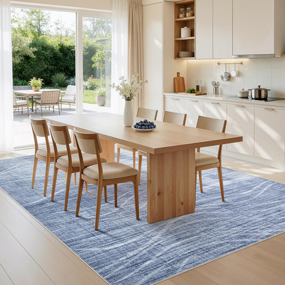 WITSHOCK 5x8 Area Rug Blue Rug for Living Room, Washable Rugs for Bedroom Dining Room Kitchen Nursery, Modern Wave Striped Rugs, Non Slip Stain Resistant Lightweight Carpet Home Decor, Blue
