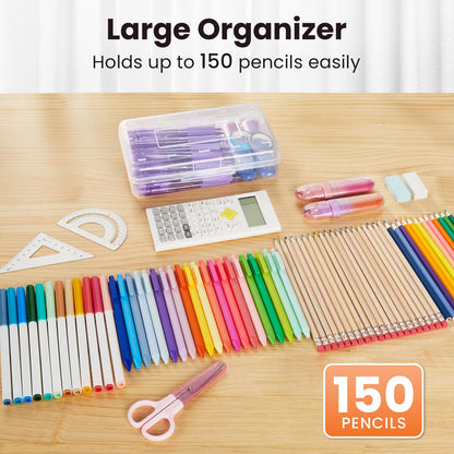 Sooez 6 Pack Pencil Box, Hard Pencil Boxes for School Supplies Bulk, Large Plastic Pencil Case with Lid, Clear Pencil Container, Stackable School Crayon Boxes Bulk for Kids