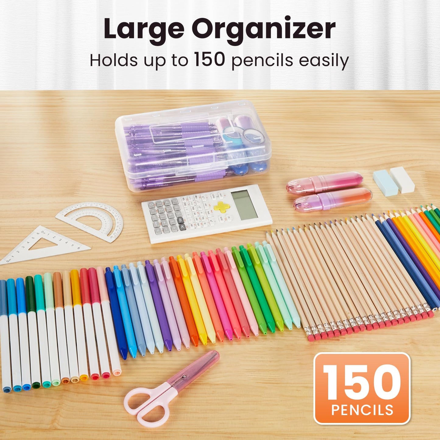 Sooez Clear Pencil Case 6 Pack – Plastic Pencil Box & Crayon Box Bulk, Large Storage Containers with Snap Lids | Stackable Marker Craft & Art Supply Storage Organizer, Pen Case for School Supplis,Blue