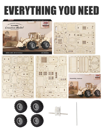 MOCBURIKU 3D Wooden Puzzles Bulldozer Model Kits, DIY Wood Craft Assembly Car Building Kits with Pull Back Mechanism, Gifts for Adults Men Teens Age 14 yrs Above to Build for Birthday Christmas