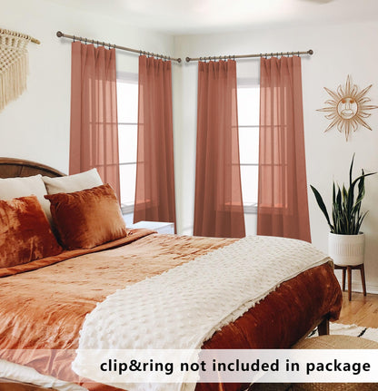 KOUFALL Rustic Curtains for Cabin Living Room 63 Inch Length 2 Panels Set,Farmhouse Sheer Boho Western Curtains for Bedroom 63 Inches Long,Terra Cotta Terracotta Rust Copper Orange
