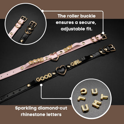 ADEMISHIA Handmade Gold Heart O-Ring Letter Choker Necklace for Women, Adjustable PU Leather Black/Pink Choker Collar For Women, Goth Choker Collars Necklace