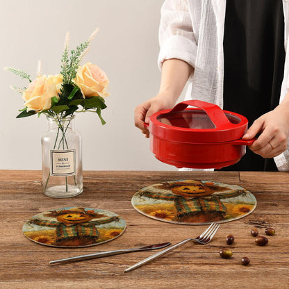 Peystean Kitchen Set of 2 Potholders Trivets, Funny Pumpkin Scarecrow Sunflower Field Woven Hot Pot Coasters Placemats for Cooking Baking Hot Dish Pan Pot Bowl Teapot(7&9 Inches Diameter)