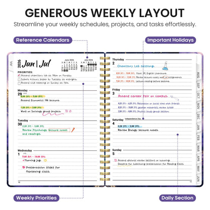 Planner 2026-2027, Academic Year Weekly and Monthly Calender Planner, from Jul 2026 - Jun 2027, Spiral Bound School Planning Book, Perfect for Teacher, Student, Women & Men, A4 (8.5" x 11"), Cosmic Amethyst