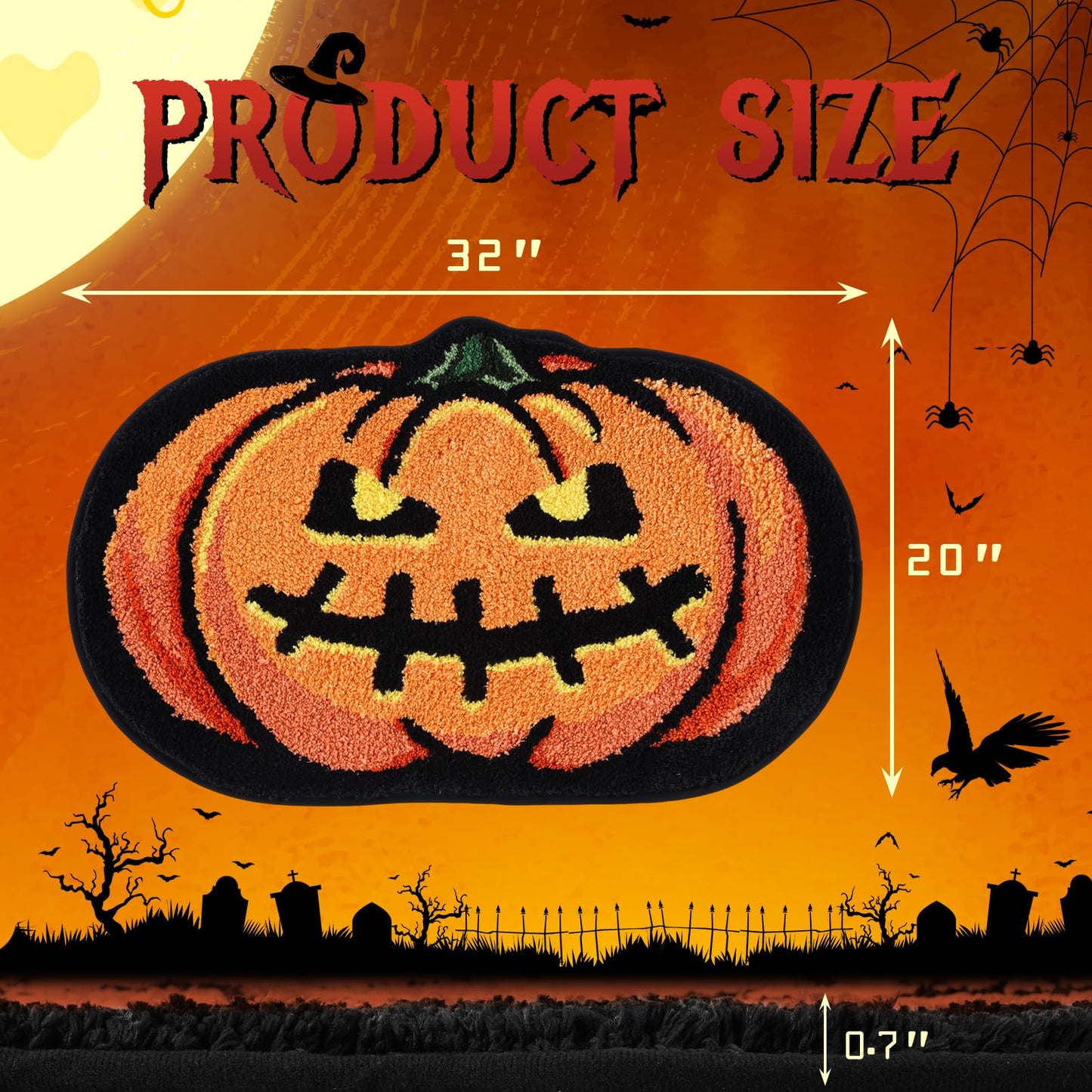 Halloween Pumpkin Bath Mat 20x32 Inch, Soft and Absorbent Tufted Fall Bathroom Rug Non Slip Washable, Autumn Halloween Bathroom Decor Rug Holiday Decorations