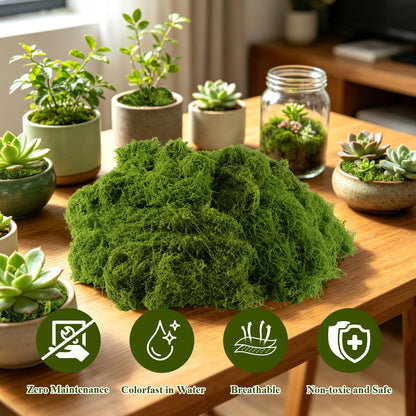 Sileasncei Faux Green Moss 10.6oz for Terrarium, Potted Plant Soil Cover & Wedding Table Centerpieces, Realistic Forest Style Moss for DIY Botanical Decor, Vase Fillers & Maintenance Free Greenery