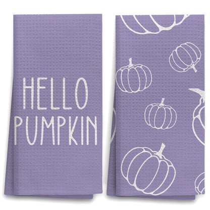 OHSUL Purple Fall Kitchen Towels Decor, Autumn Pumpkin Decor, Fall Hand Dish Towels, Fall Autumn Decor Decorations for Home, Fall Bathroom Decor, Housewarming Gifts, Set of 2