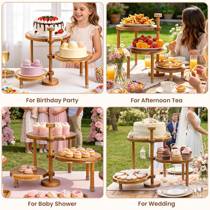 LOVYANXUE Acacia Wooden Cupcake Stand, 3 Tier Round Cake Stand 360° Rotatable Cupcake Tower with Tiered Serving Tray, Wood Dessert Table Display Set, Tiered Tray Stand for Party, Wedding (12/10/8 IN)