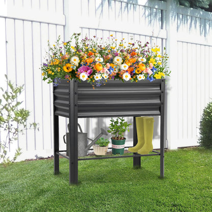 Veezyo Raised Garden Bed with Legs and Shelf, 2pcs 32"x20"x31.5" Powder Coated Elevated Metal Planter with Legs for Outdoor Vegetables, Standing Raised Beds for Balcony, Patio, Lawn and Backyard