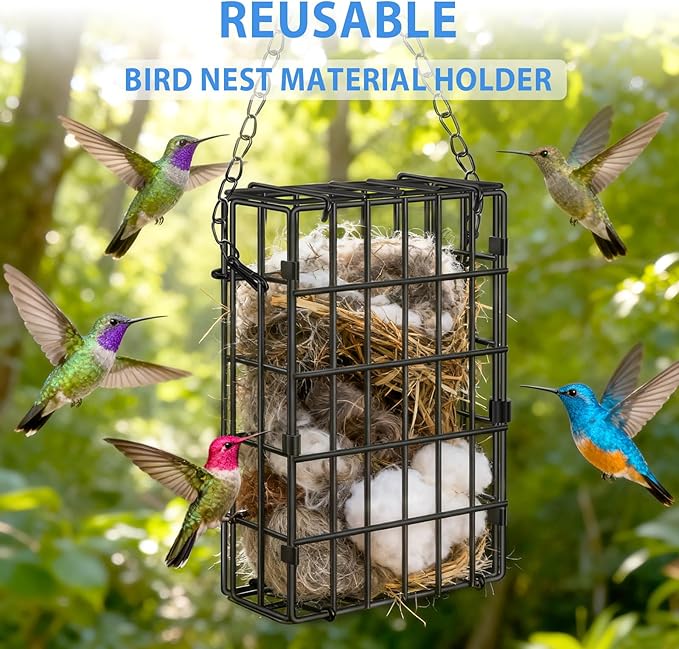 Harhana Reusable Metal Bird Nest Material Holder - Holds Cotton, Twigs & Pet Fur for 5 Bird Families