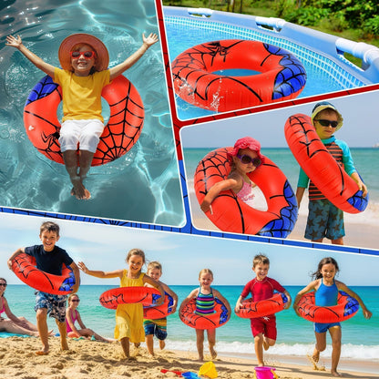 2 Pcs Spider Party Pool Floats, 24 Inch Web Pattern Swim Rings for Kids Ages 5-9 Pool Tube, Inflatable Pool Toys for Hawaiian, Beach, Water Park Fun