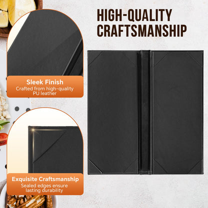 MYFULLY Restaurant Menu Holders 4.25" x 11", 6 Pack Black PU Leather Single Panel Menu Covers with Angled Corners for Restaurant, Bar, Coffee Shop, Wine List (6 View)