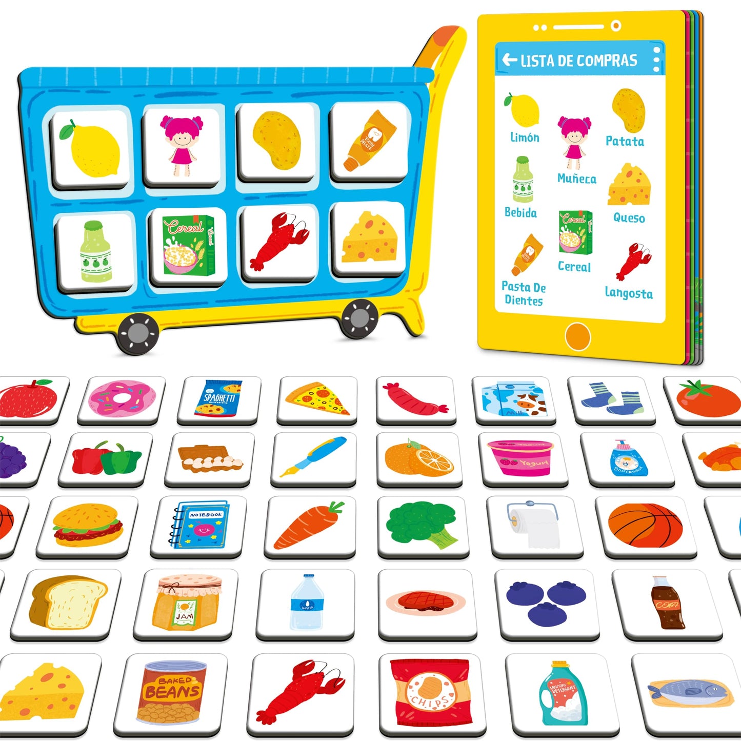 SpriteGru Magnetic Shopping List Game, Funny Spanish Groceries Matching Memory Game, Race to Collect Your Items Educational Toy for Boys & Girls at Home