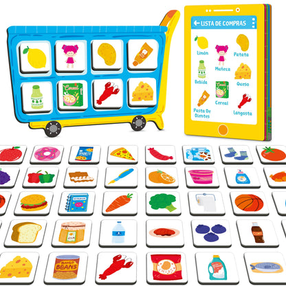 SpriteGru Magnetic Shopping List Game, Funny Spanish Groceries Matching Memory Game, Race to Collect Your Items Educational Toy for Boys & Girls at Home
