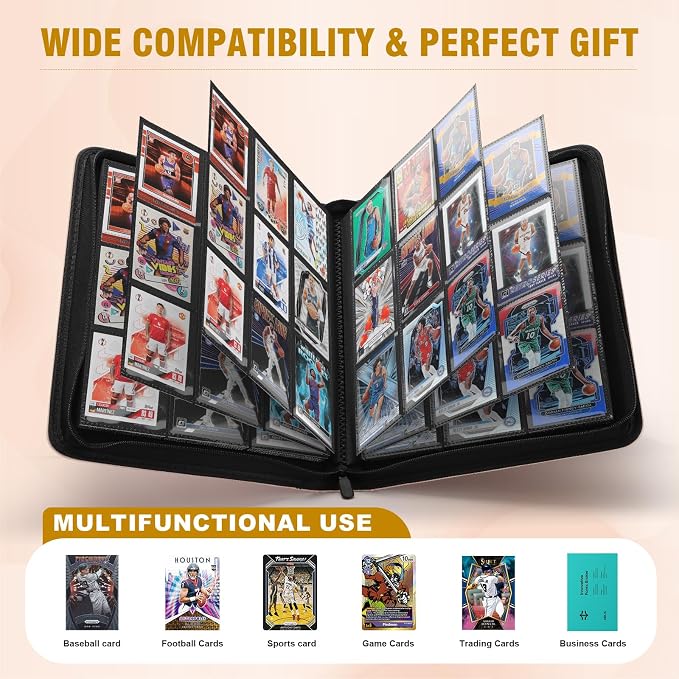 Trading Card Binder, Card Binder 9 Pocket for Trading Cards, Holds 540 Cards, Zippered Premium Card Collection Binder Album for Game Card, Sports Card, Yugioh, MTG (Ivory White)